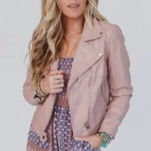 Hit the Road Blush Vegan Leather Motorcycle Jacket Large Pink
